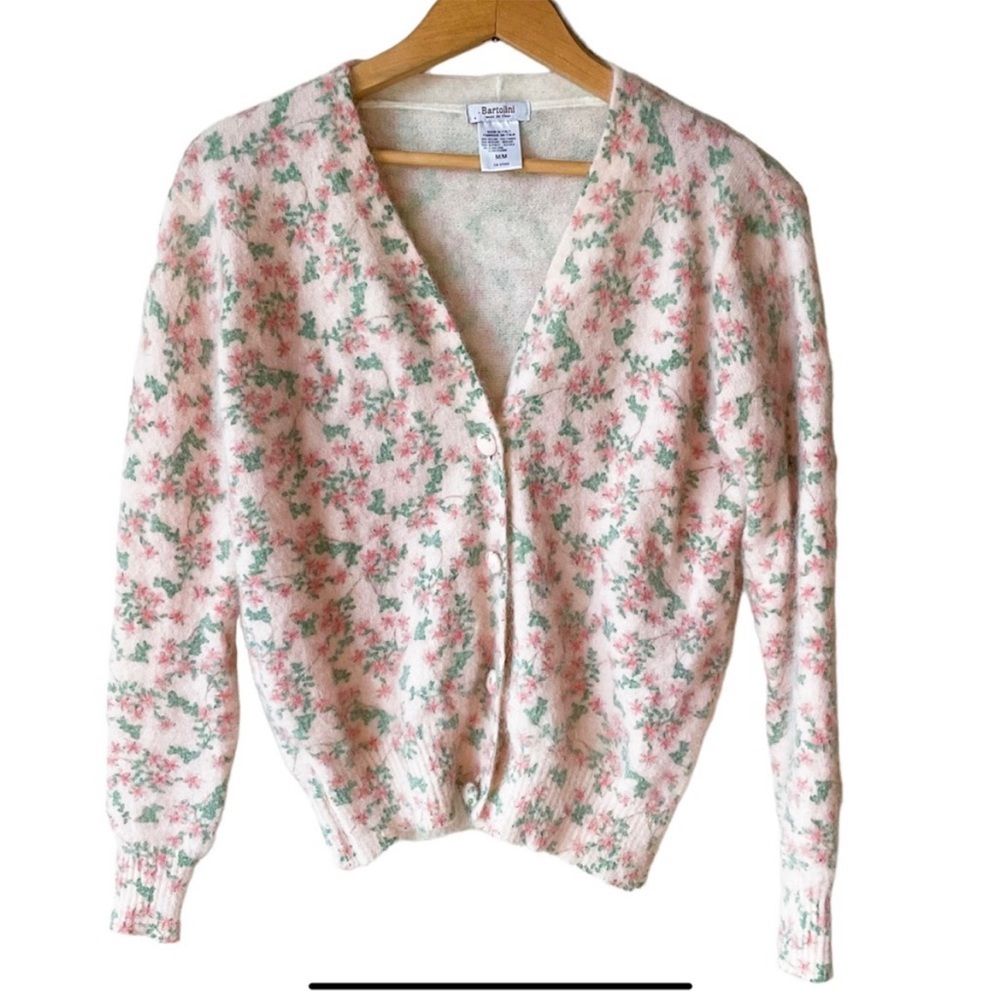 Bartolini Italian Mohair/Alpaca Blend V Neck Floral Cardigan Size M